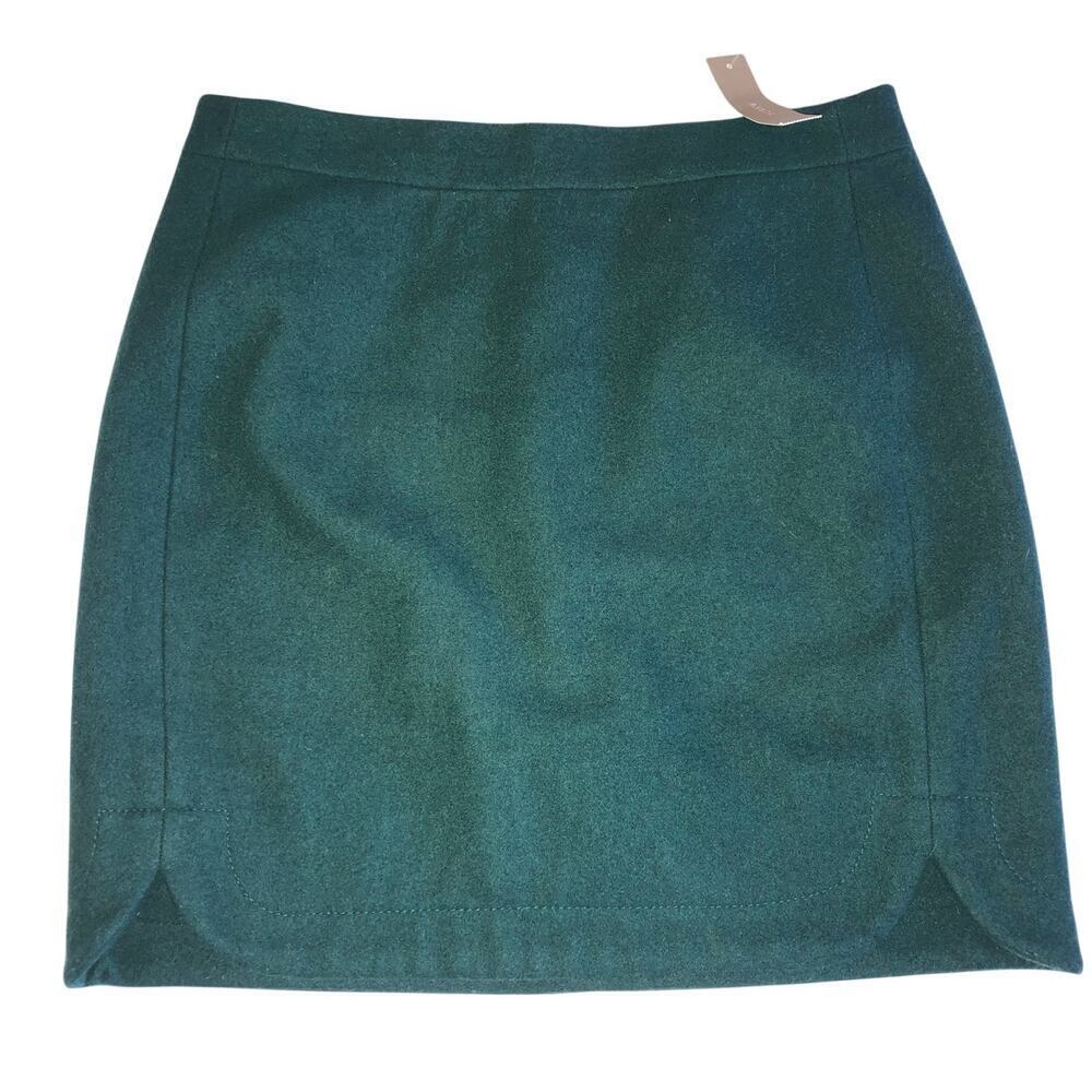 Jcrew Wool Skirt Size 0 XS Green Short Preppy Academia Lined Scallop Hem Emerald